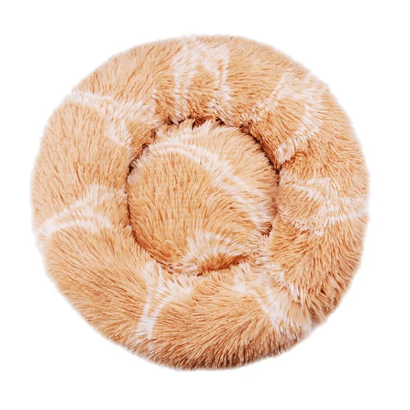Round Plush Pet Bed – Soft Calming Bed for Dogs & Cats