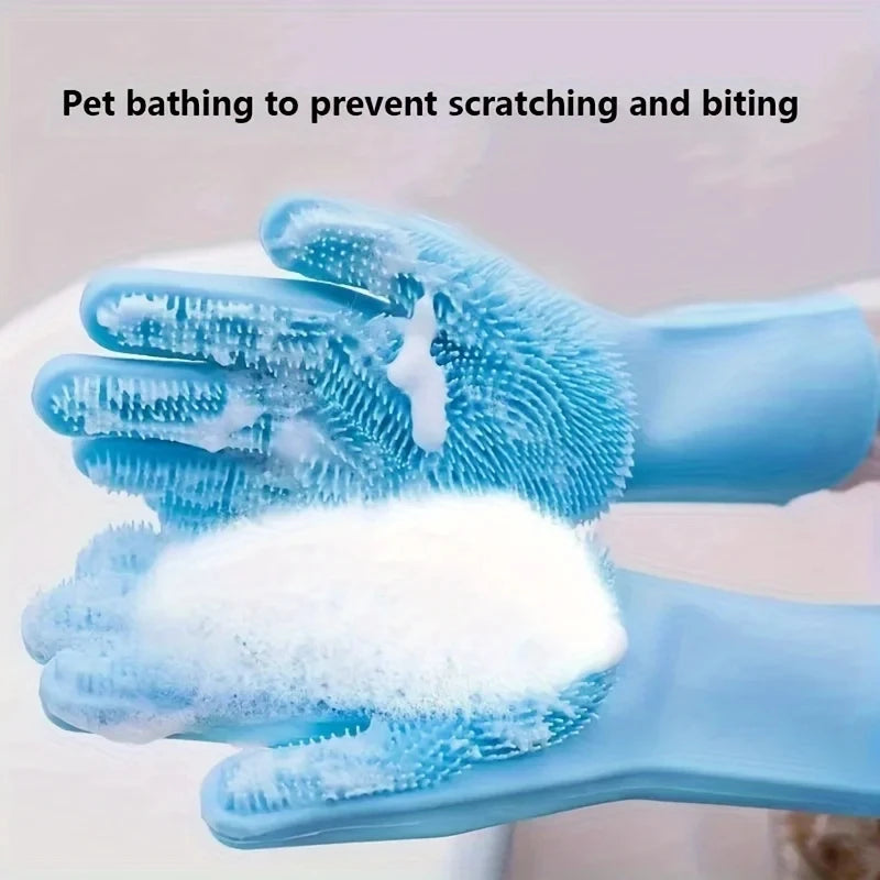 Silicone Pet Grooming Glove – Bathing Scrubber & Hair Removal
