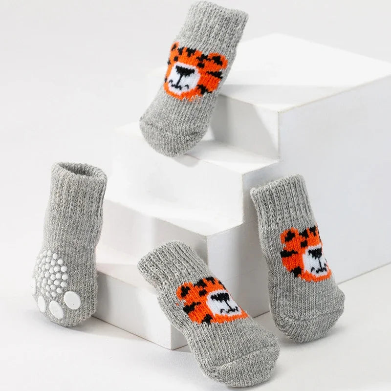 4pcs Winter Pet Socks – Anti-Slip Warm Knit Paw Protector