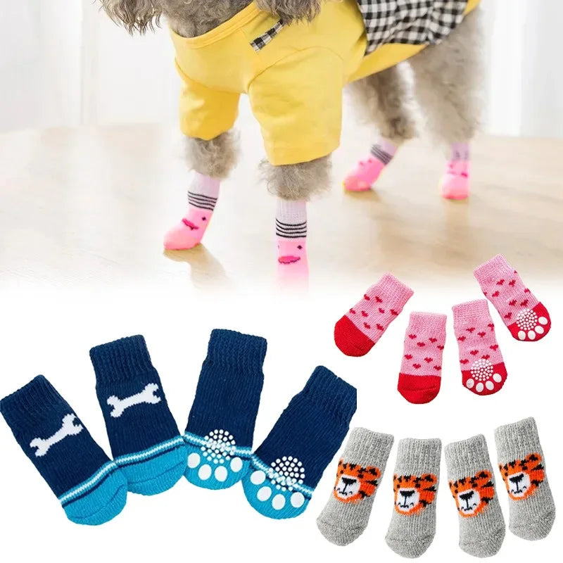 4pcs Winter Pet Socks – Anti-Slip Warm Knit Paw Protector