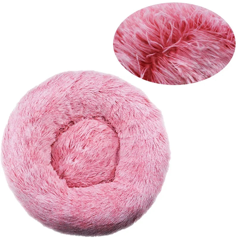 Round Plush Pet Bed – Soft Calming Bed for Dogs & Cats