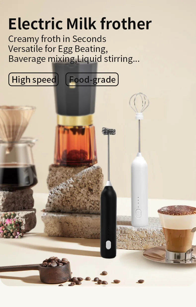 Electric Milk Frother & Egg Beater – USB Rechargeable Handheld Whisk