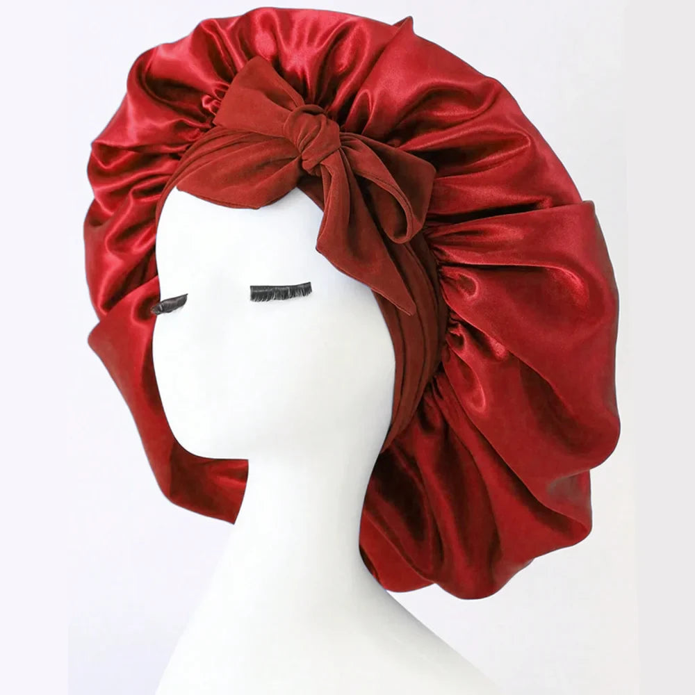 Adjustable Satin Sleep Bonnet with Tie Band for Women & Men