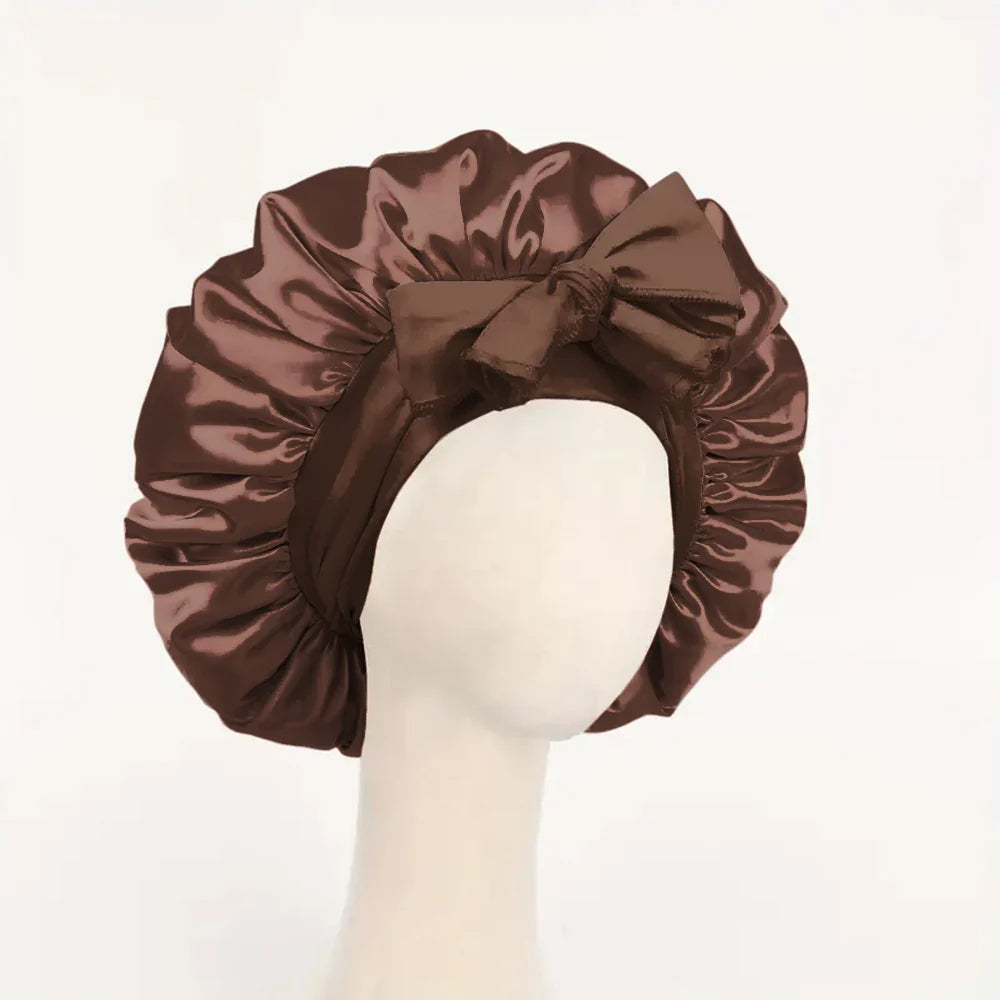 Adjustable Satin Sleep Bonnet with Tie Band for Women & Men