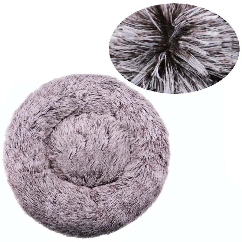 Round Plush Pet Bed – Soft Calming Bed for Dogs & Cats