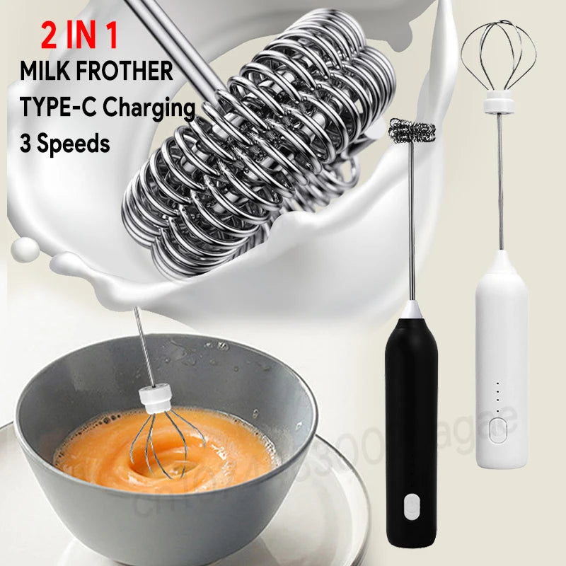 Electric Milk Frother & Egg Beater – USB Rechargeable Handheld Whisk