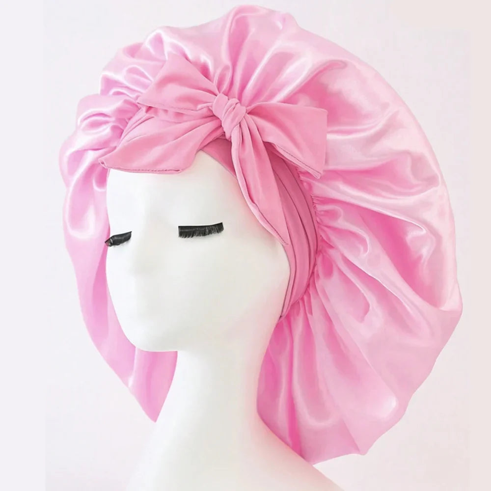 Adjustable Satin Sleep Bonnet with Tie Band for Women & Men