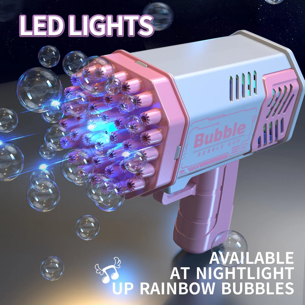 🚀 40-Hole Mega Bubble Machine | Automatic Light-Up Bubble Gun ✨