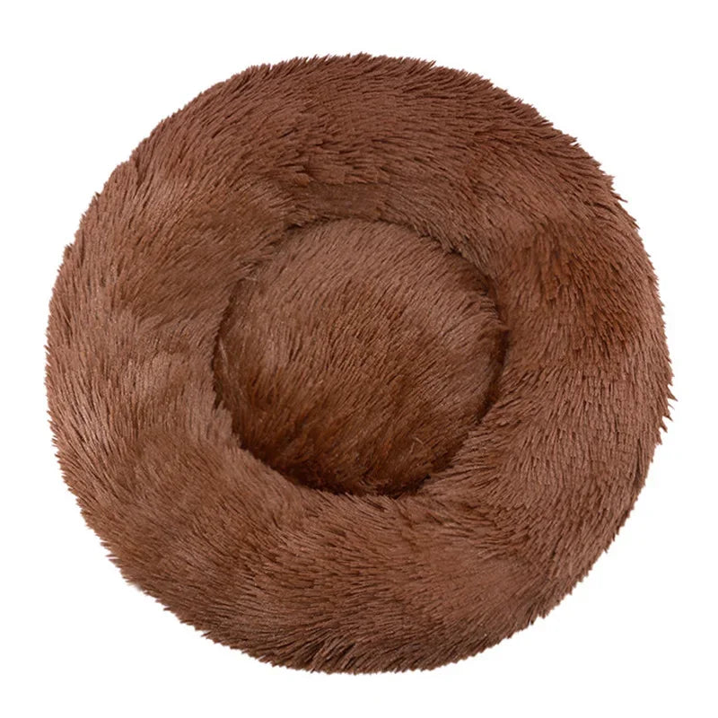 Round Plush Pet Bed – Soft Calming Bed for Dogs & Cats