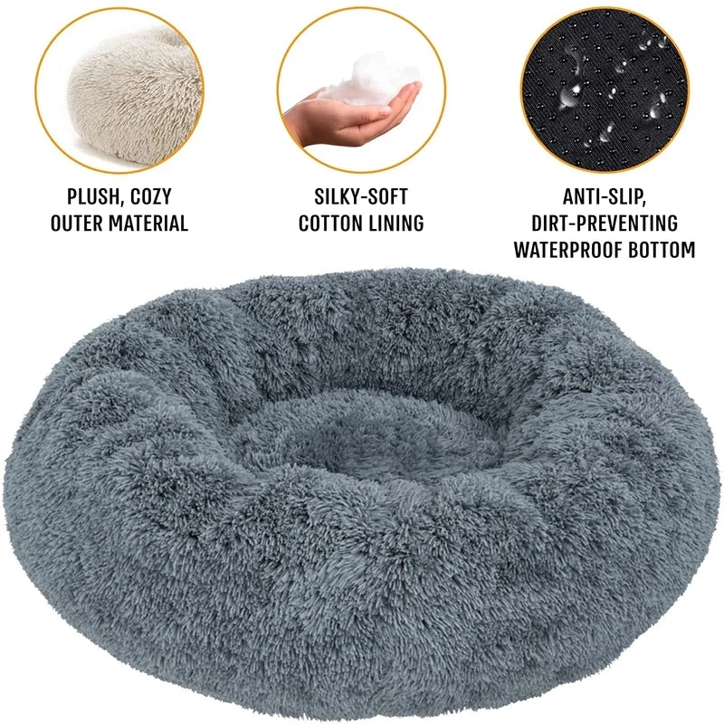 Round Plush Pet Bed – Soft Calming Bed for Dogs & Cats