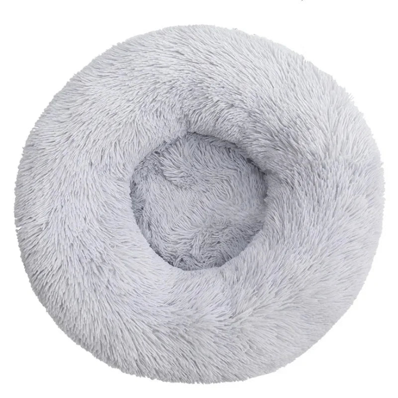 Round Plush Pet Bed – Soft Calming Bed for Dogs & Cats