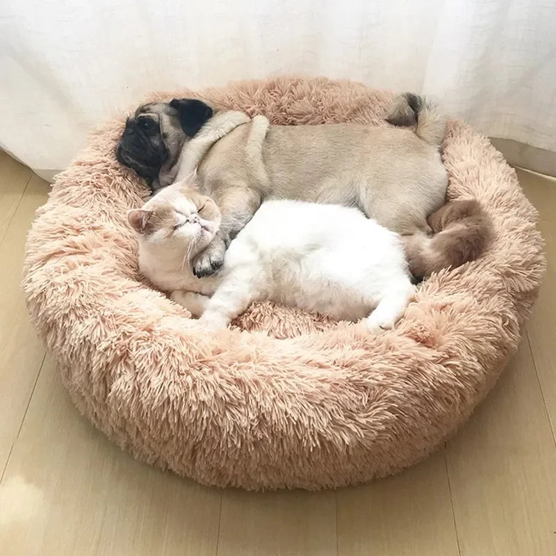 Round Plush Pet Bed – Soft Calming Bed for Dogs & Cats