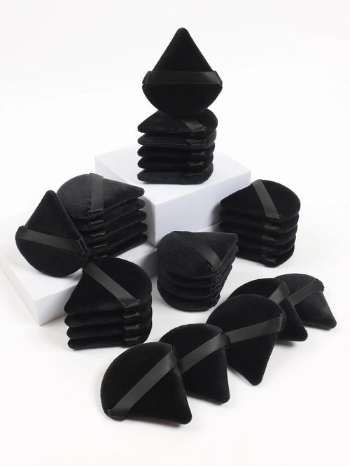 Black Triangle Powder Puff Set – Soft Velvet Makeup Sponge for Foundation & Face Powder
