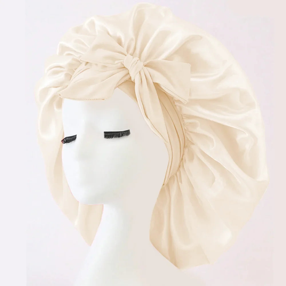 Adjustable Satin Sleep Bonnet with Tie Band for Women & Men