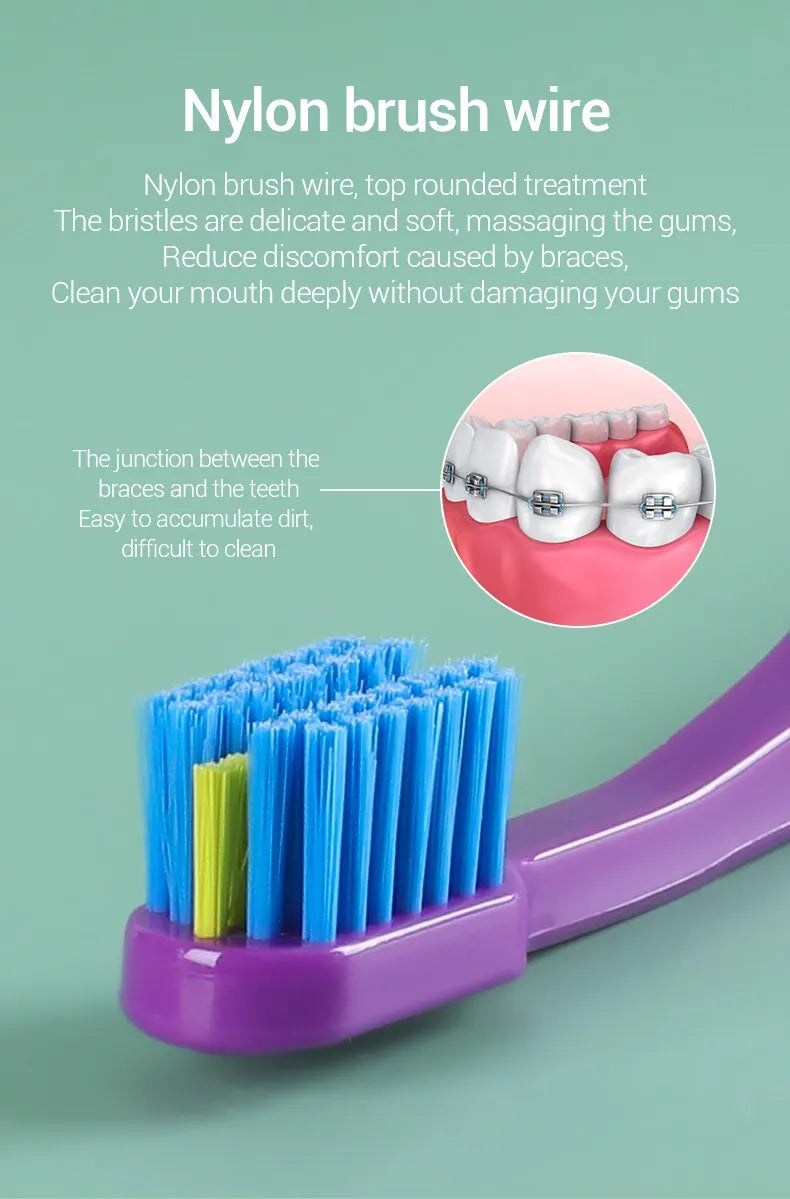3PCS Orthodontic Soft Bristle Toothbrush Set for Braces Care