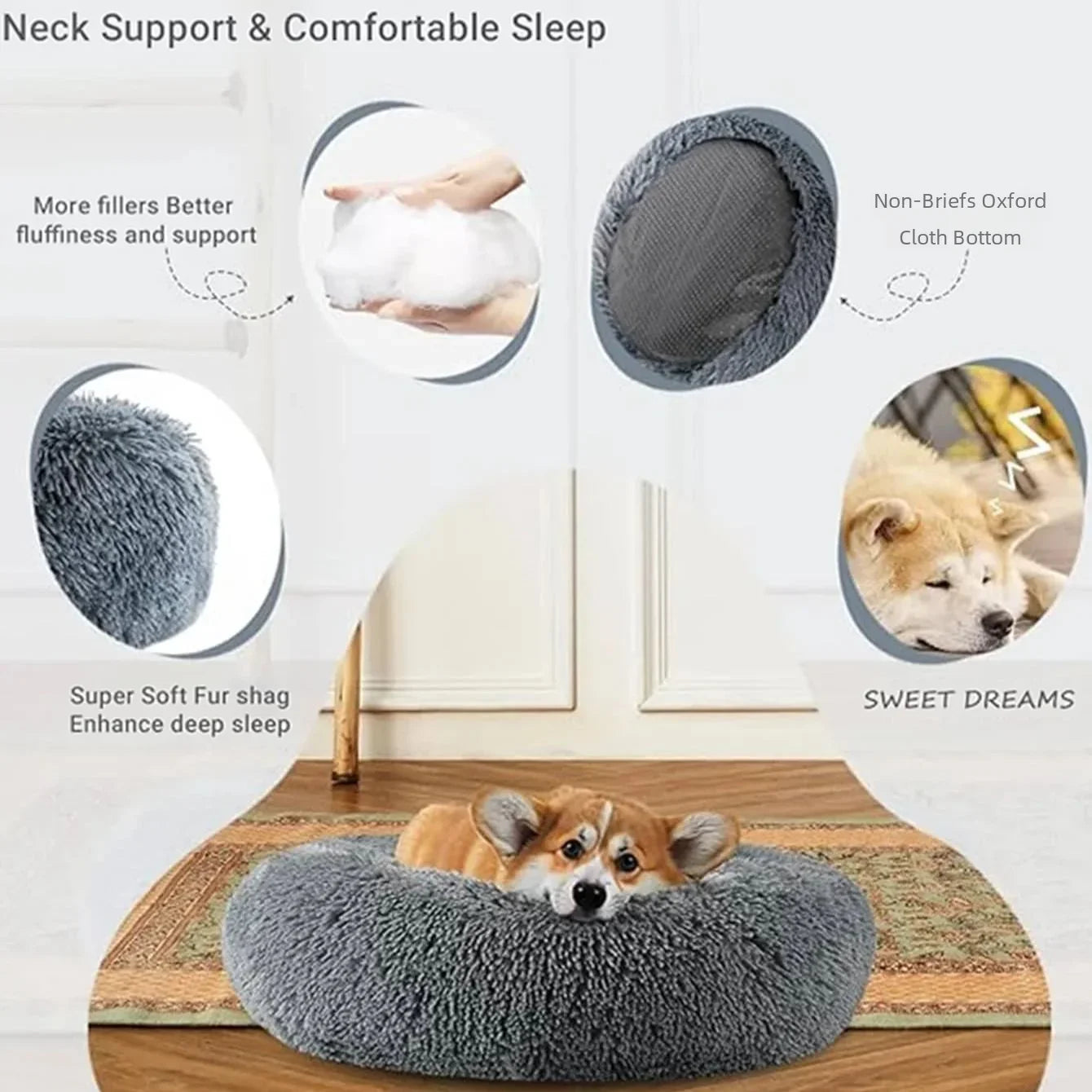Round Plush Pet Bed – Soft Calming Bed for Dogs & Cats