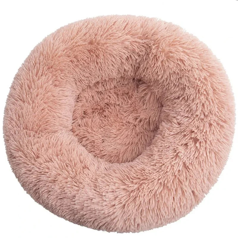 Round Plush Pet Bed – Soft Calming Bed for Dogs & Cats