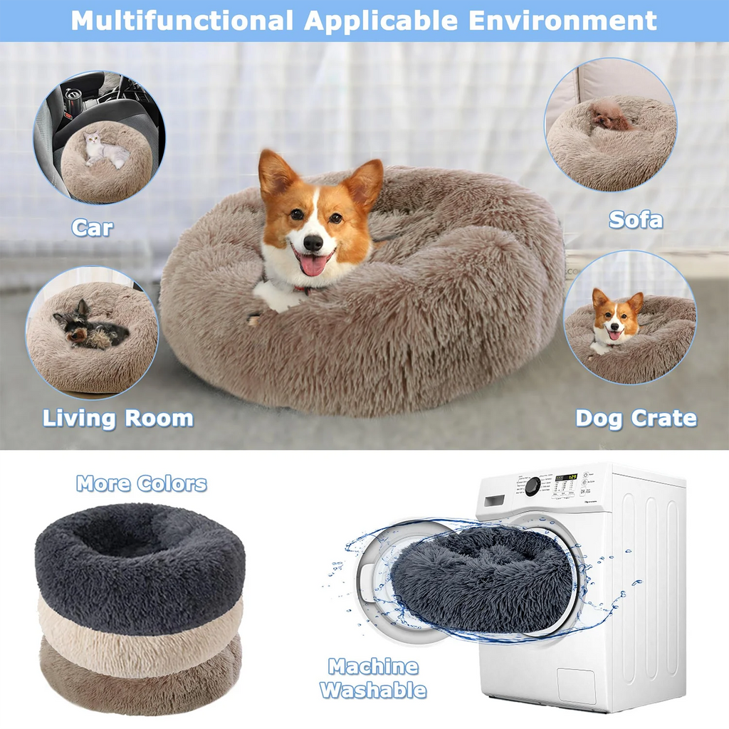 Round Plush Pet Bed – Soft Calming Bed for Dogs & Cats