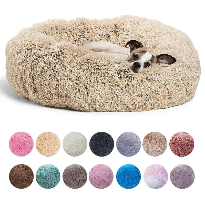 Round Plush Pet Bed – Soft Calming Bed for Dogs & Cats