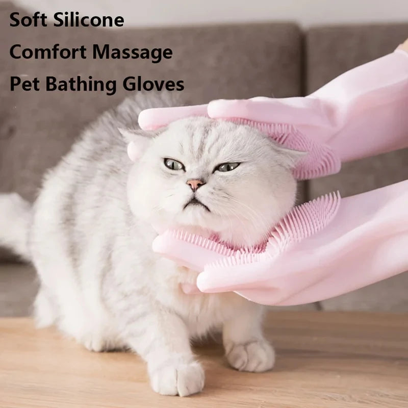 Silicone Pet Grooming Glove – Bathing Scrubber & Hair Removal