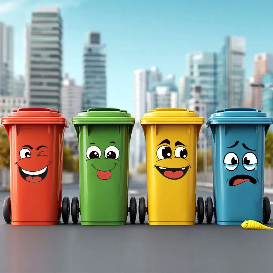 4-Sheet Cartoon Face Sticker Set for Trash Can, Toilet & Home Decor
