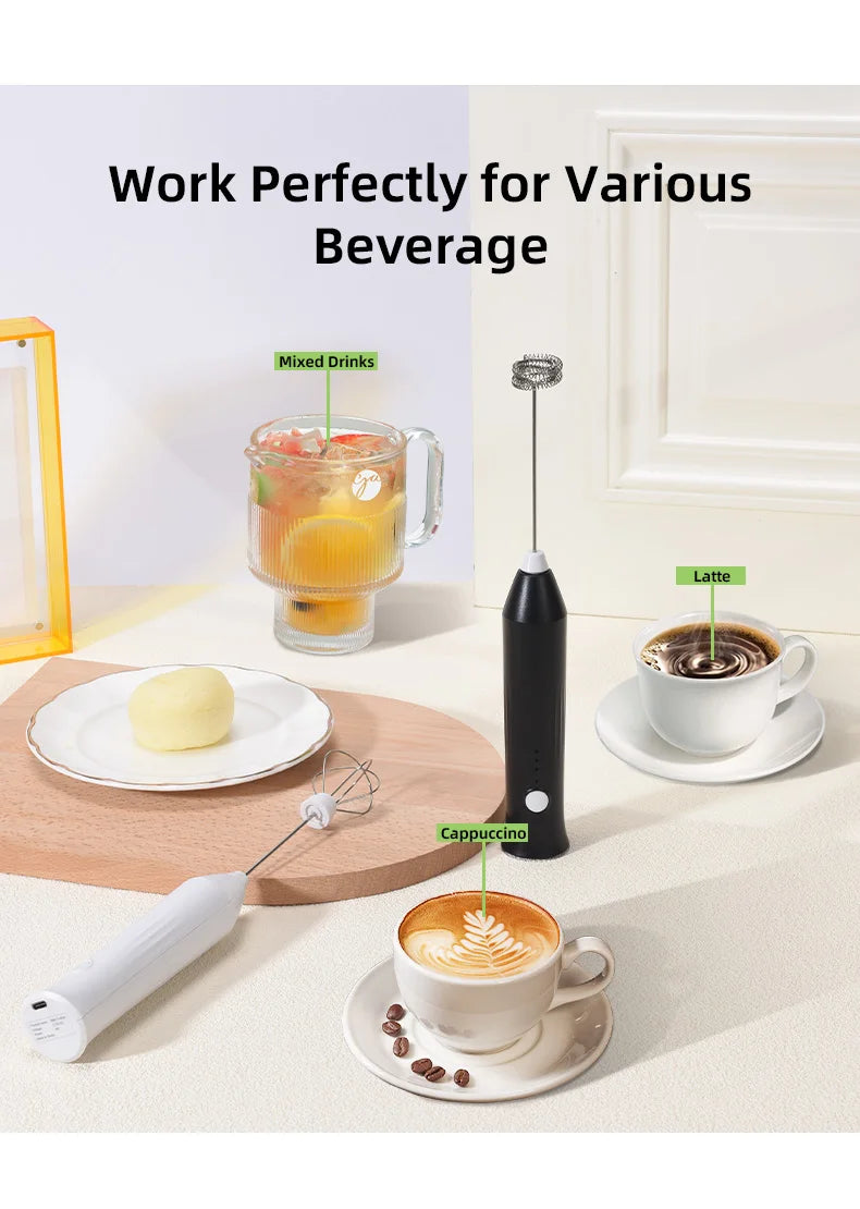 Electric Milk Frother & Egg Beater – USB Rechargeable Handheld Whisk