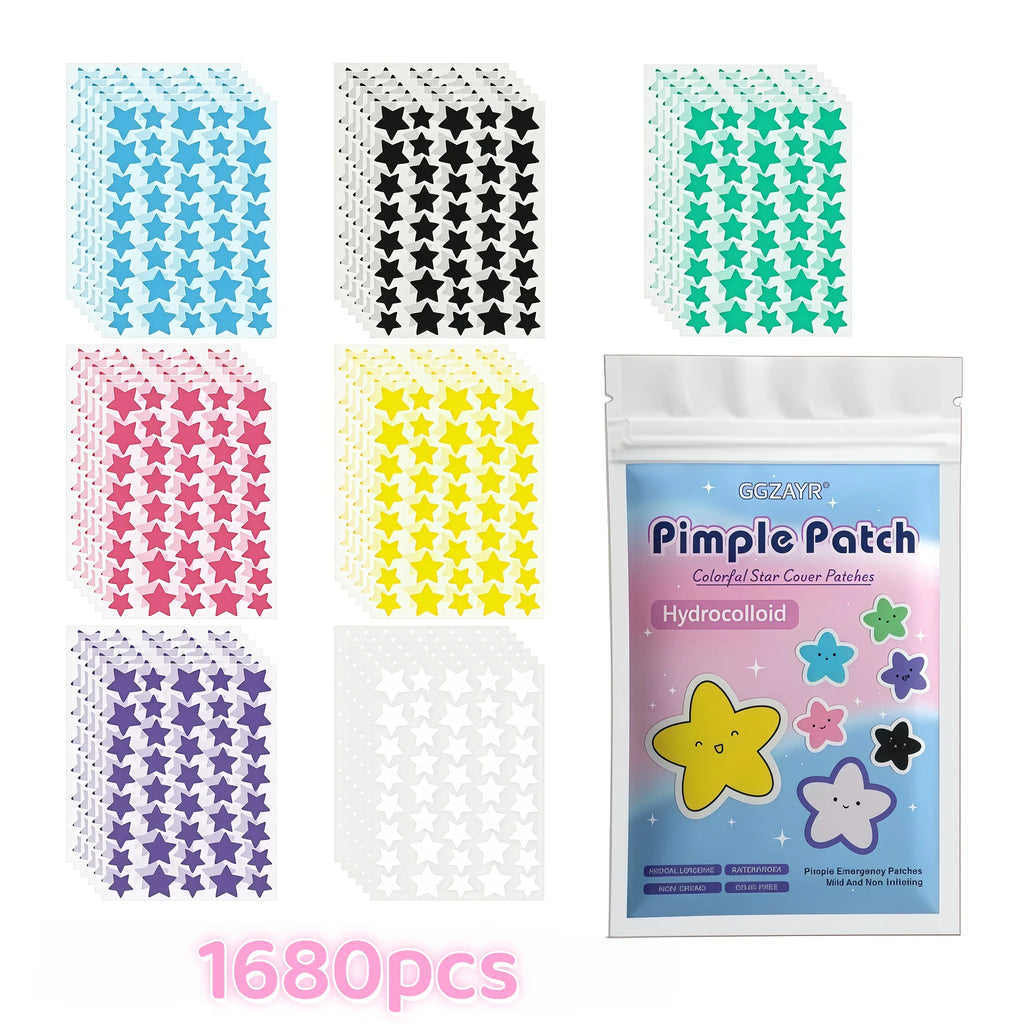Seven-Color Star Pimple Patch Set – Invisible Hydrocolloid Acne Dots for Gentle Skincare