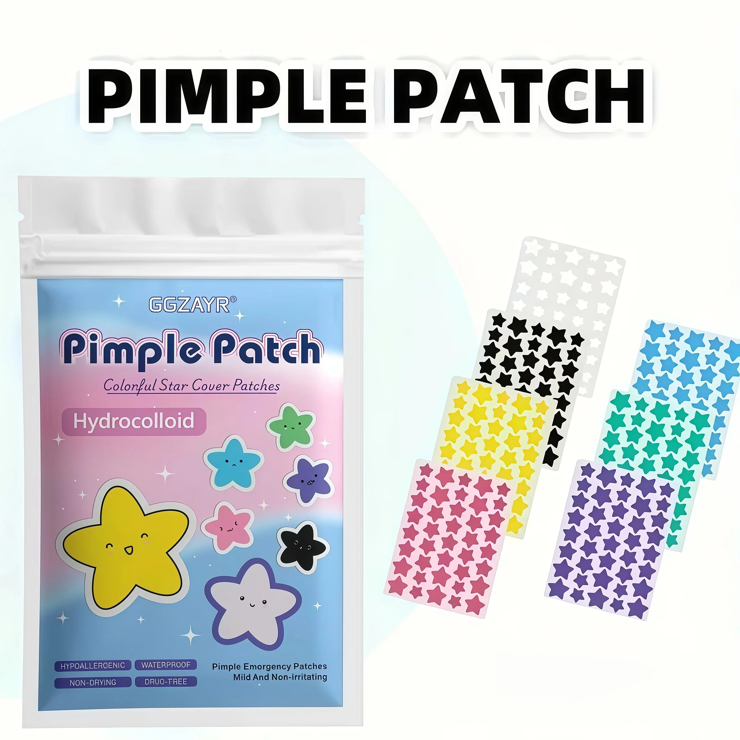 Seven-Color Star Pimple Patch Set – Invisible Hydrocolloid Acne Dots for Gentle Skincare