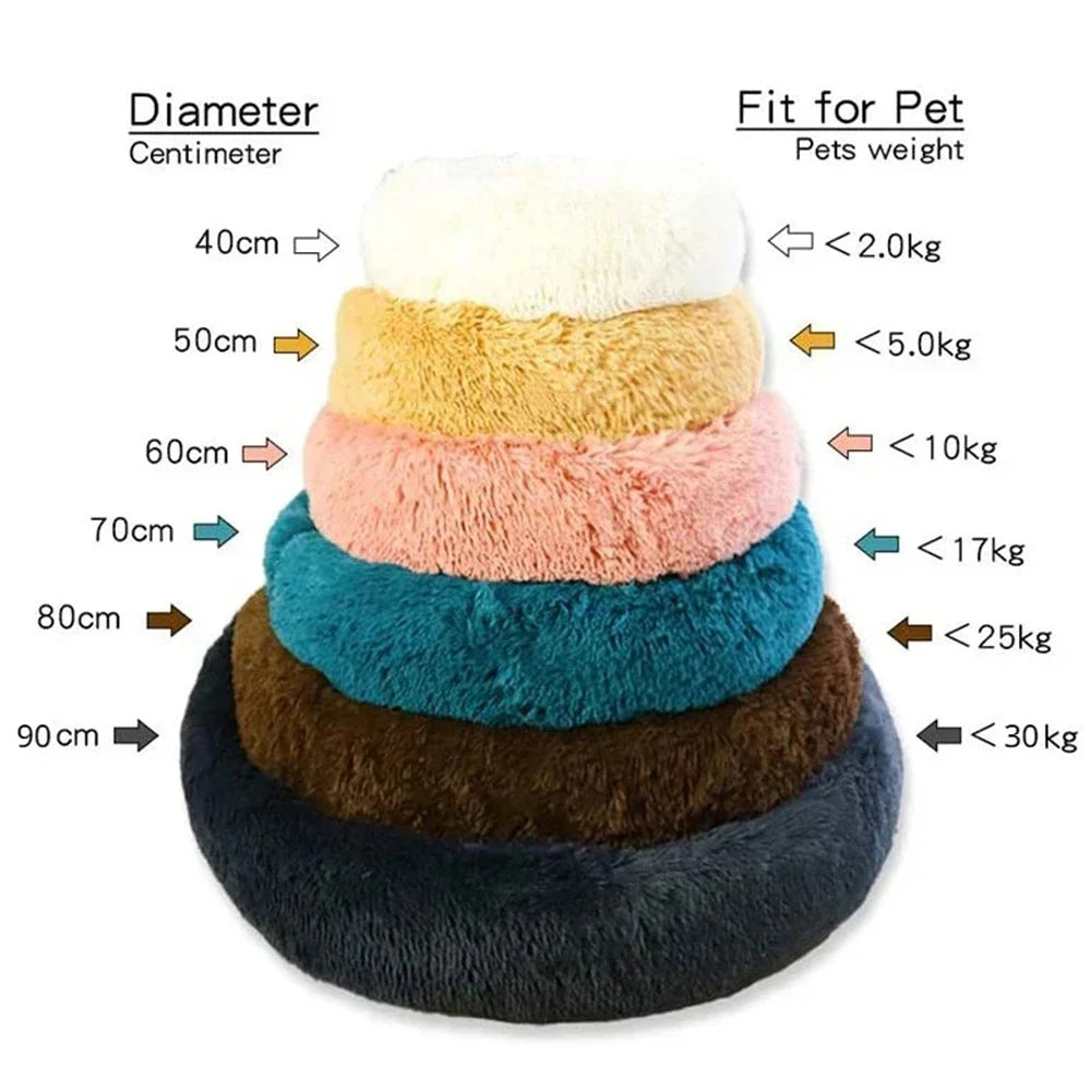 Round Plush Pet Bed – Soft Calming Bed for Dogs & Cats