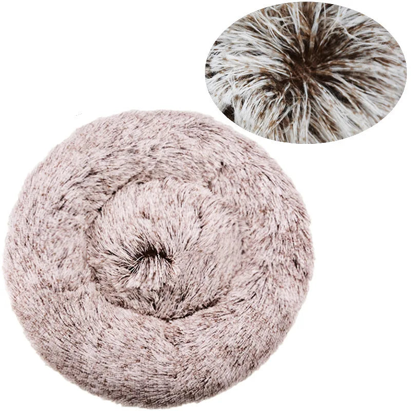 Round Plush Pet Bed – Soft Calming Bed for Dogs & Cats