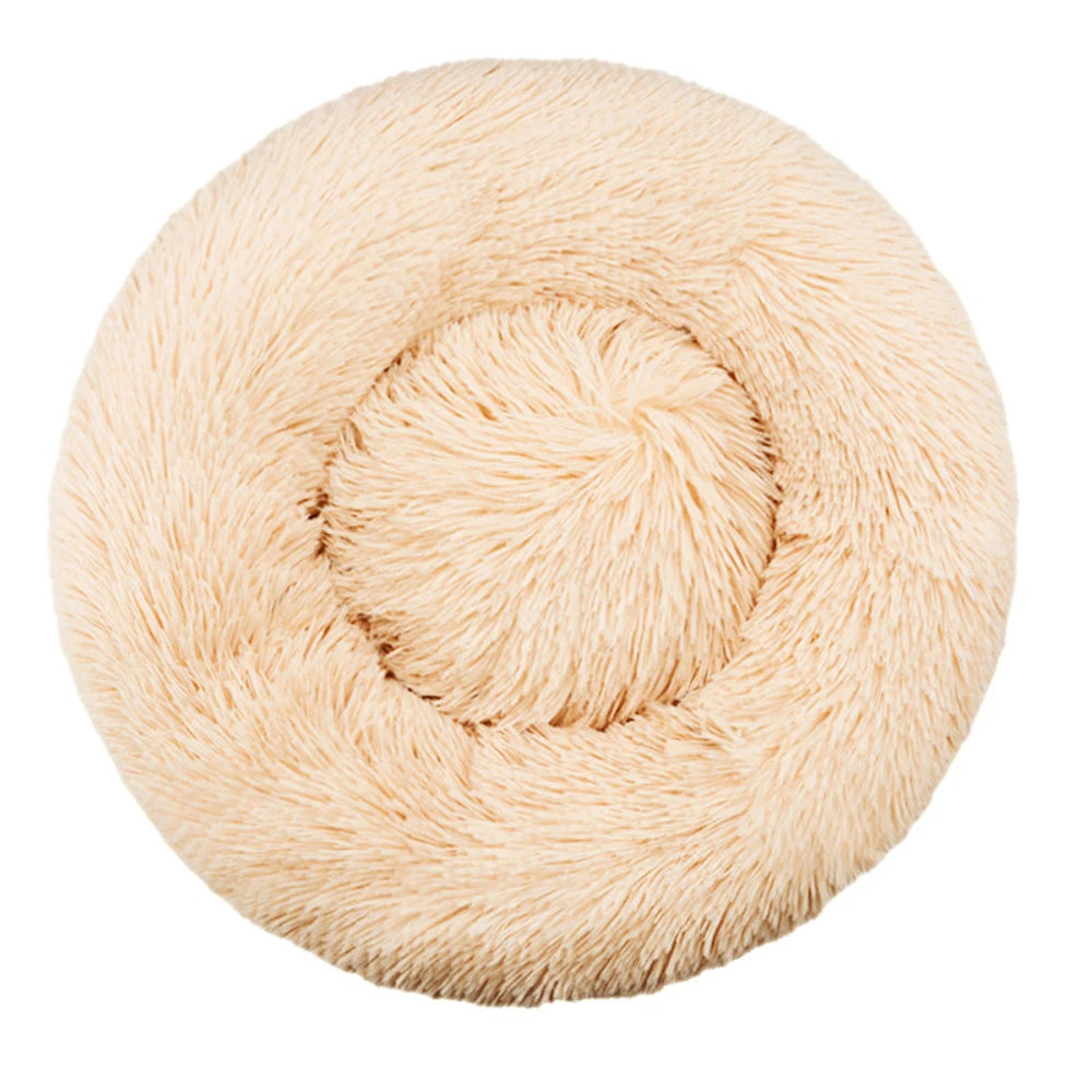 Round Plush Pet Bed – Soft Calming Bed for Dogs & Cats