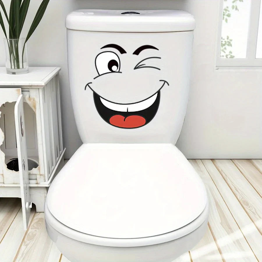 4-Sheet Cartoon Face Sticker Set for Trash Can, Toilet & Home Decor