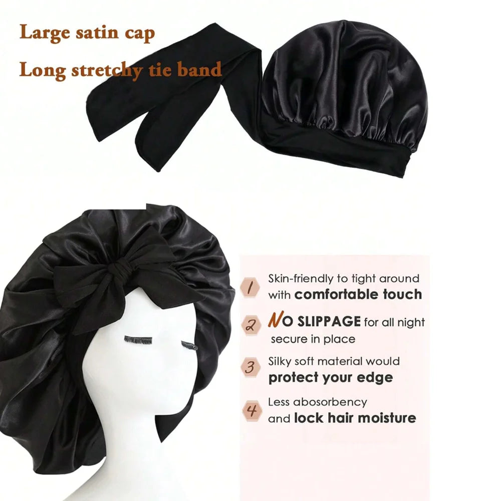 Satin Silk Hair Bonnet – Adjustable Sleeping Bonnet for Women & Men