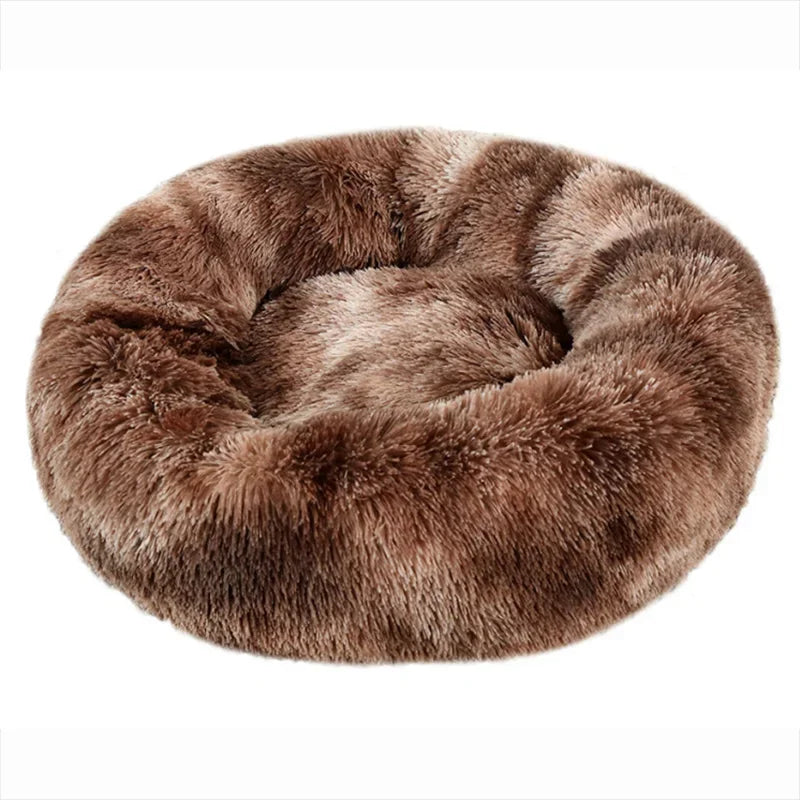 Round Plush Pet Bed – Soft Calming Bed for Dogs & Cats