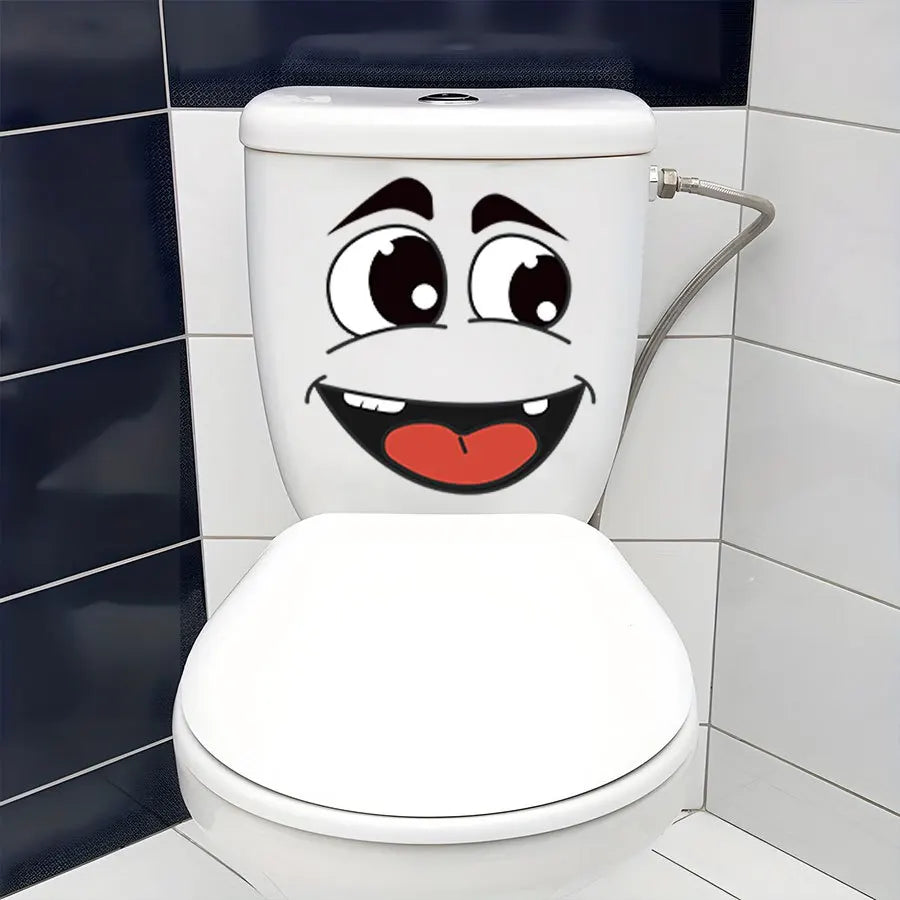 4-Sheet Cartoon Face Sticker Set for Trash Can, Toilet & Home Decor