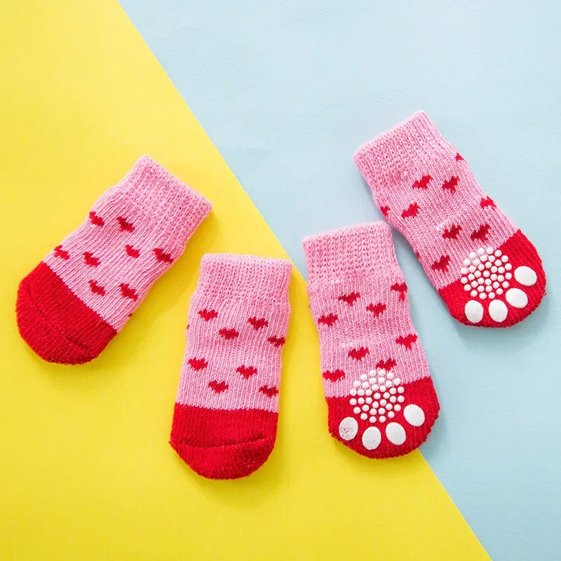 4pcs Winter Pet Socks – Anti-Slip Warm Knit Paw Protector