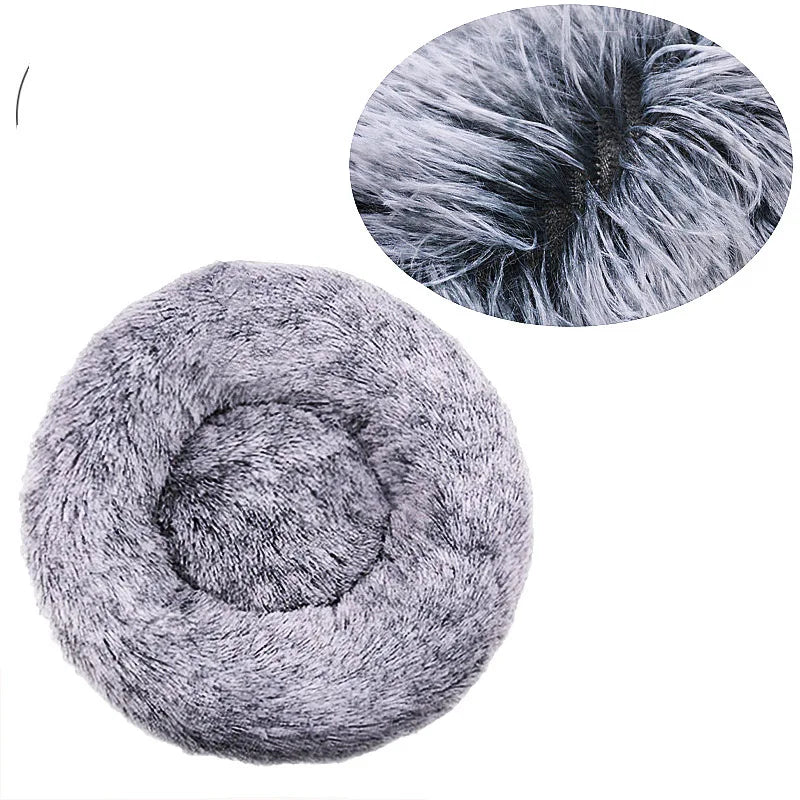 Round Plush Pet Bed – Soft Calming Bed for Dogs & Cats