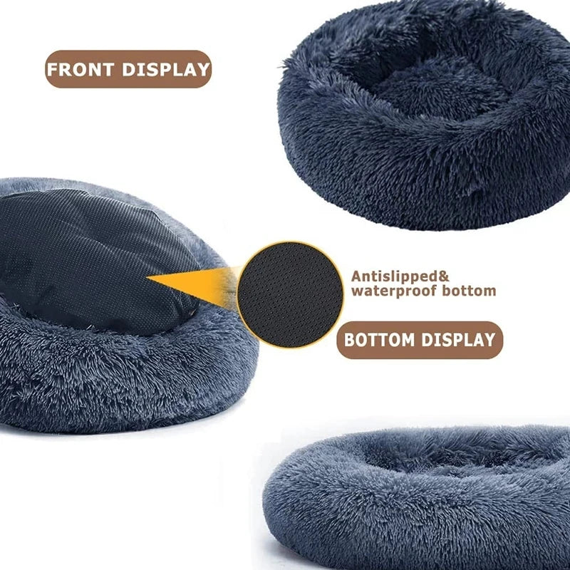 Round Plush Pet Bed – Soft Calming Bed for Dogs & Cats