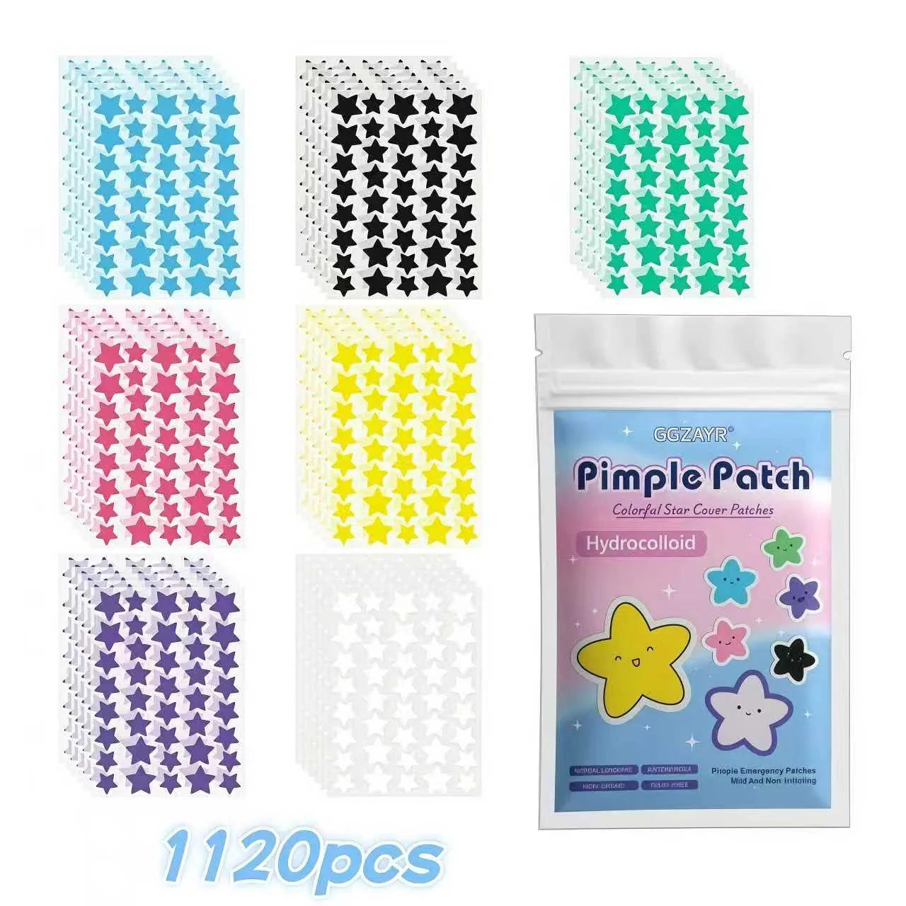 Seven-Color Star Pimple Patch Set – Invisible Hydrocolloid Acne Dots for Gentle Skincare