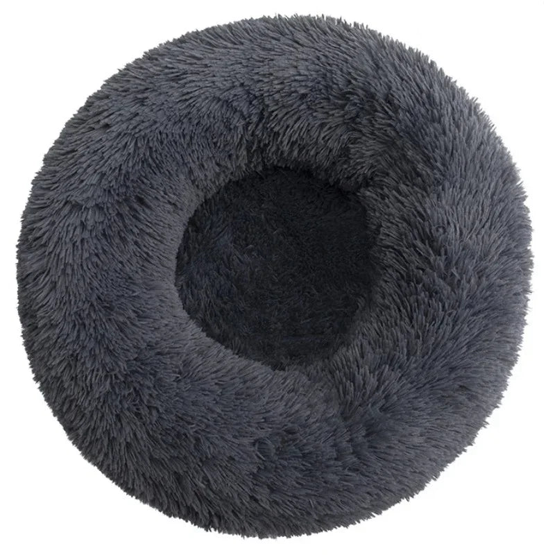 Round Plush Pet Bed – Soft Calming Bed for Dogs & Cats