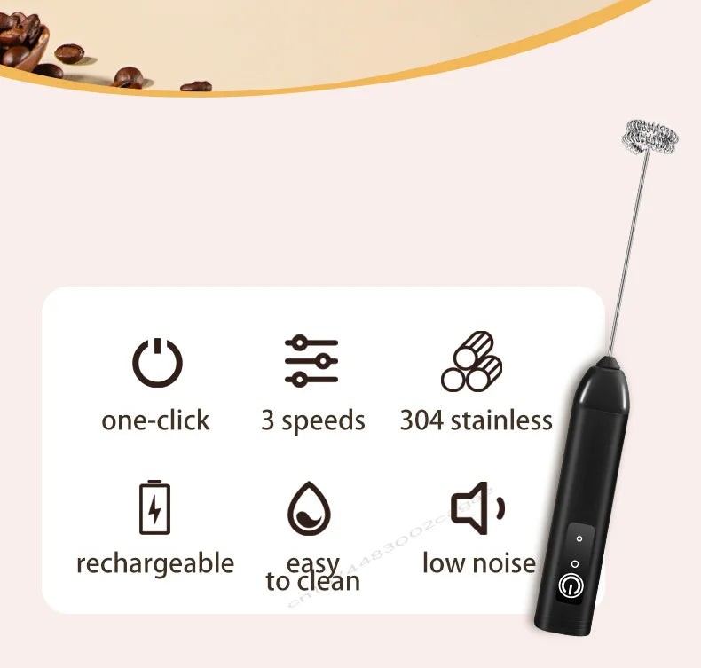Electric Milk Frother & Egg Beater – USB Rechargeable Handheld Whisk