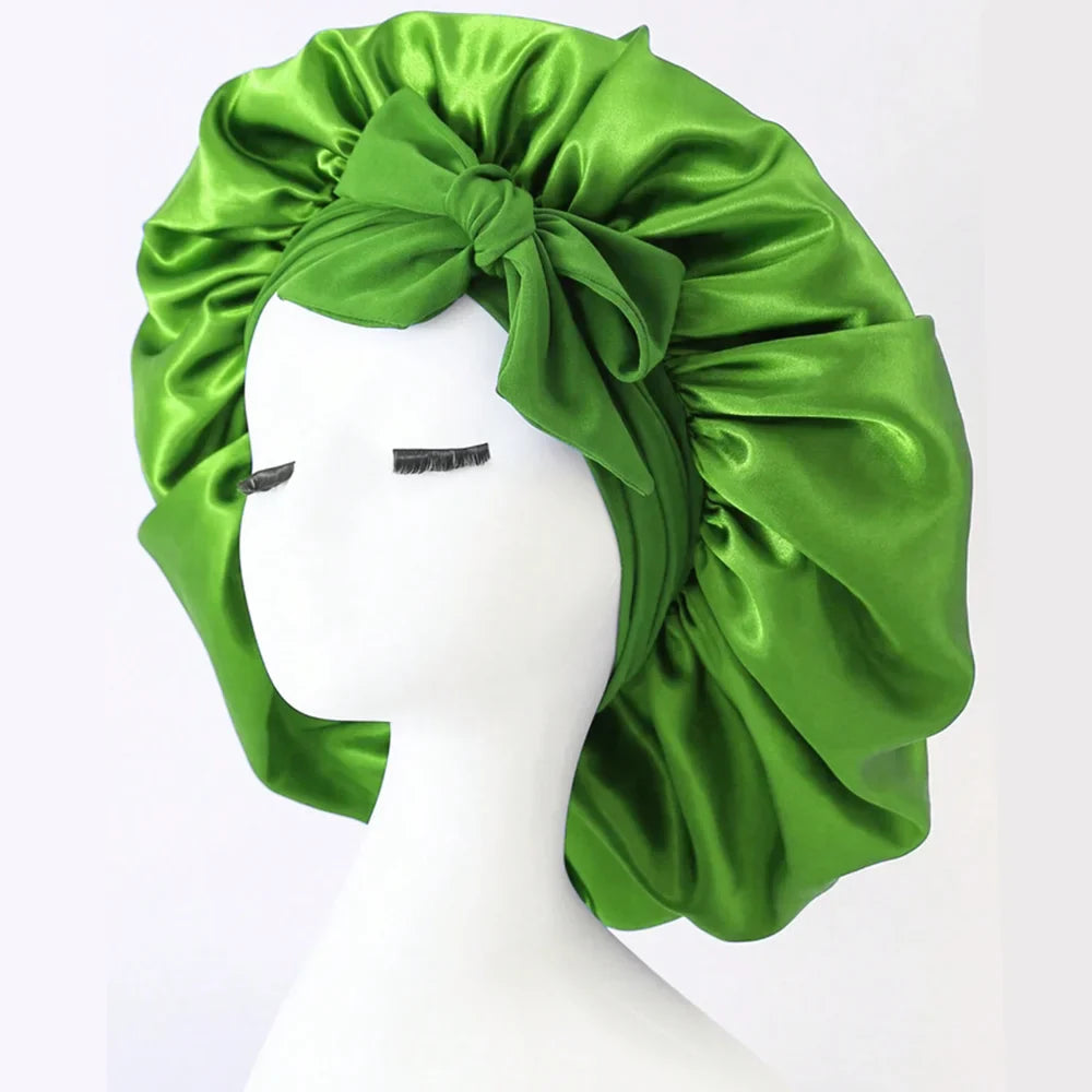 Adjustable Satin Sleep Bonnet with Tie Band for Women & Men