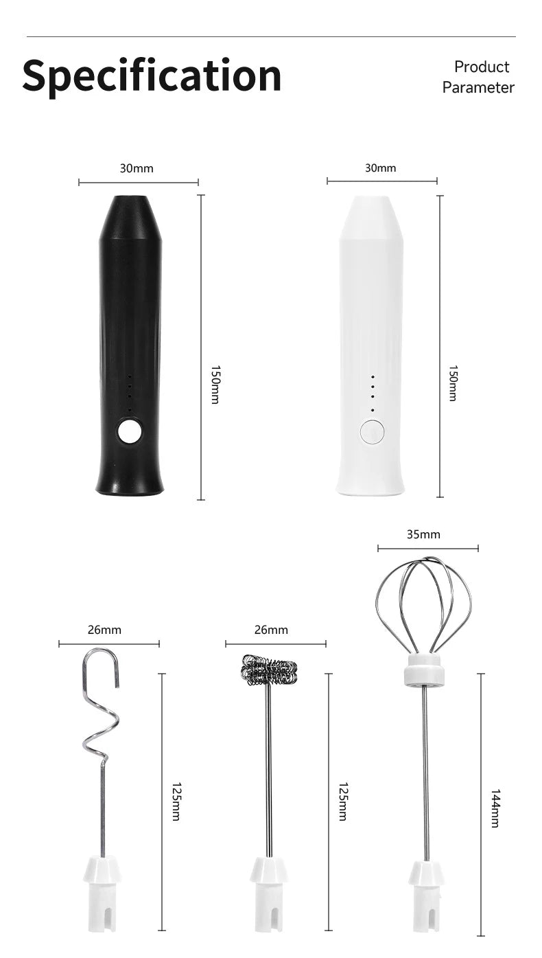 Electric Milk Frother & Egg Beater – USB Rechargeable Handheld Whisk