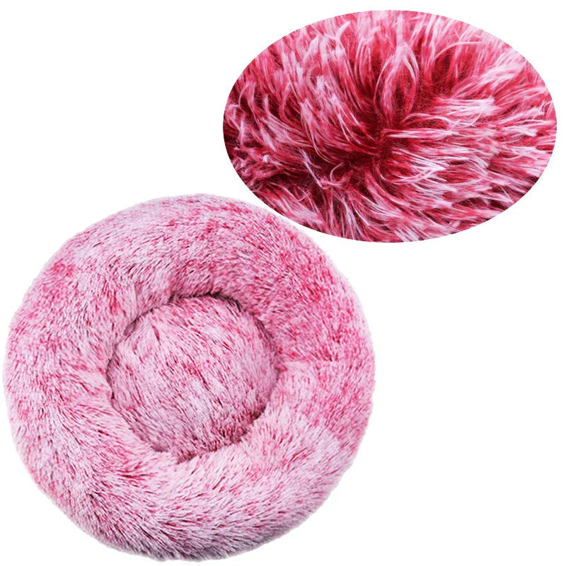 Round Plush Pet Bed – Soft Calming Bed for Dogs & Cats