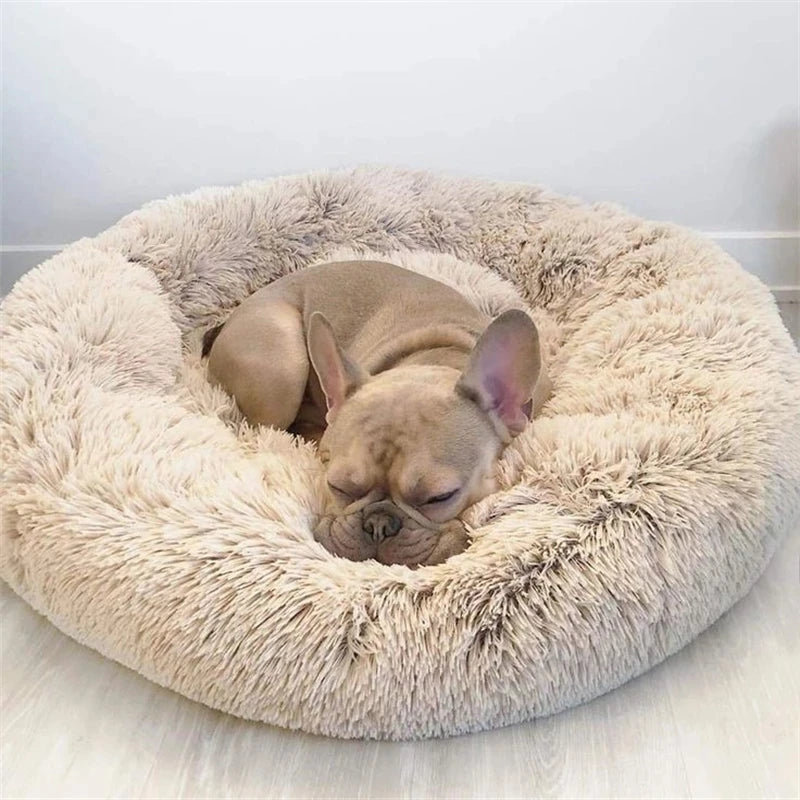 Round Plush Pet Bed – Soft Calming Bed for Dogs & Cats