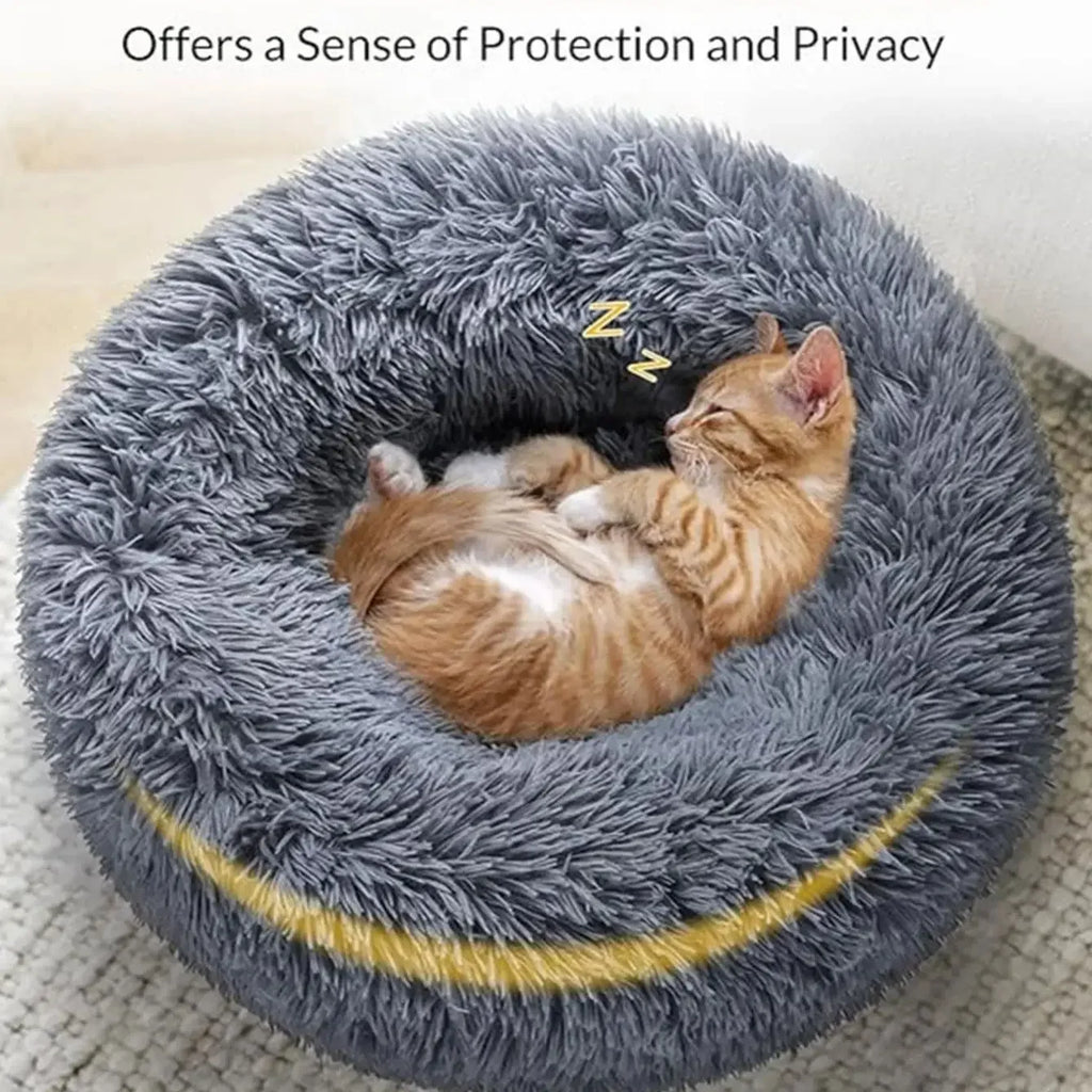 Round Plush Pet Bed – Soft Calming Bed for Dogs & Cats